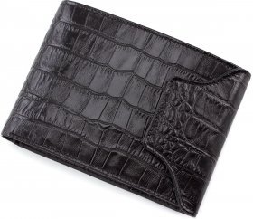 Черное портмоне из натуральной кожи с тиснением под крокодила Bond Non (10641)