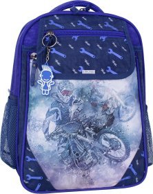 Школьный рюкзак для мальчиков из синего текстиля с принтом мотоциклиста Bagland (55534)