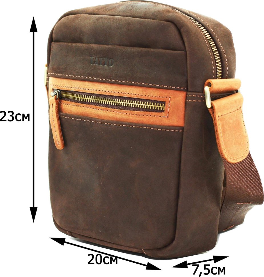 Кожаная мужская сумка коричневого цвета с рыжей вставкой VATTO (12075)