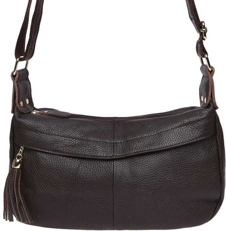 Горизонтальная кожаная сумка коричневого цвета на молнии Borsa Leather (19339)