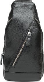 Средний мужской рюкзак-слинг из натуральной кожи флотар черного цвета Keizer (56734)