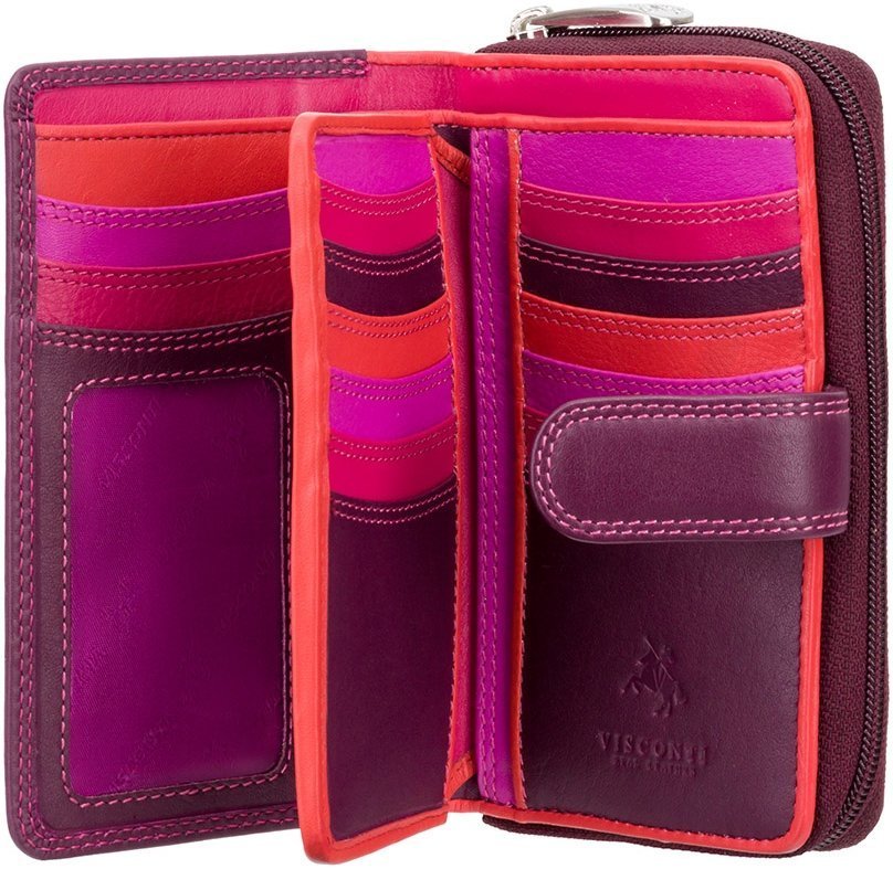 Вертикальный женский кошелек из натуральной кожи фиолетового цвета с RFID - Visconti Carmelo 68934