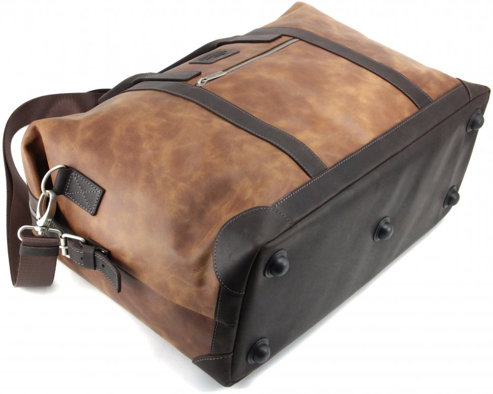 Ручная дорожна сумка из винтажной кожи рыжего цвета Tom Stone (10936)