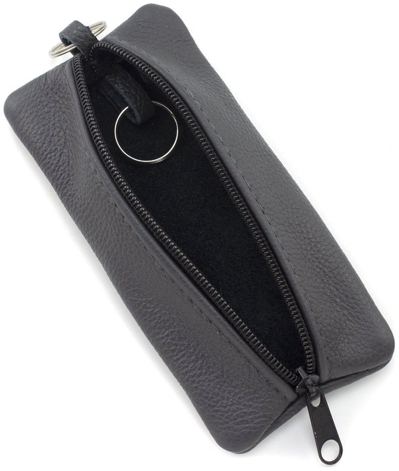Темно-серая кожаная ключница большого размера на молниевой застежке ST Leather 70835