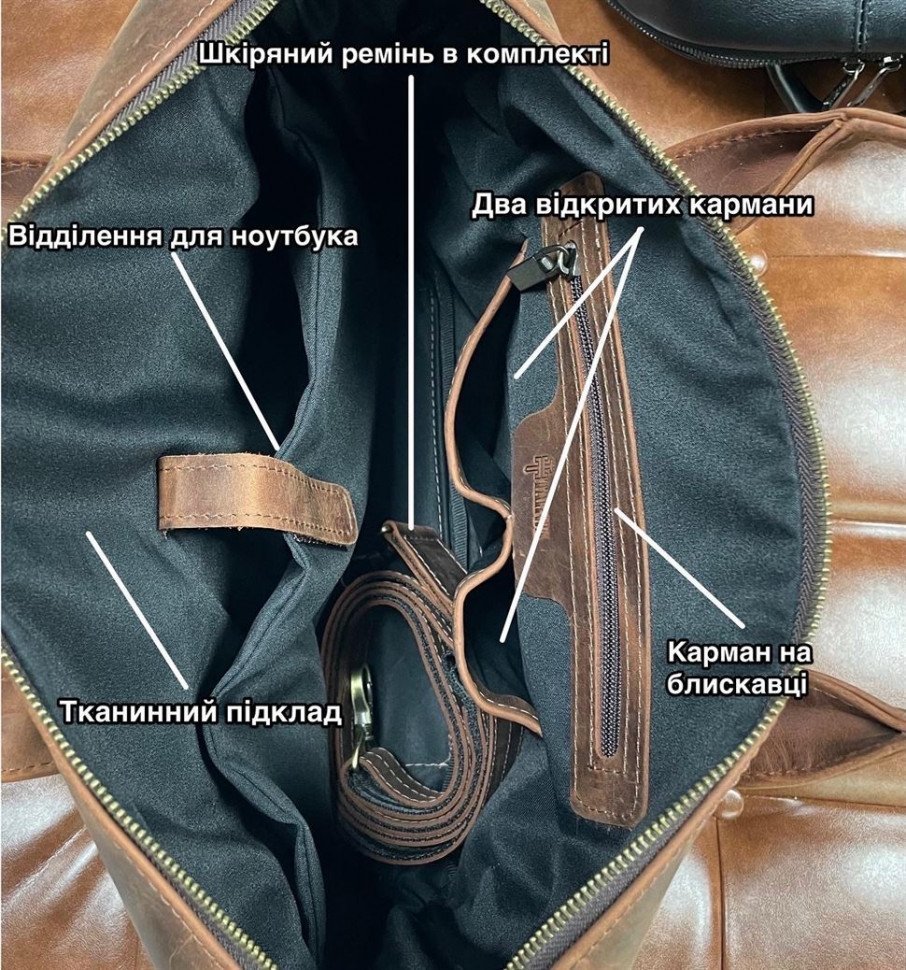 Винтажная кожаная мужская сумка с отделением под ноутбук TARWA (19788)