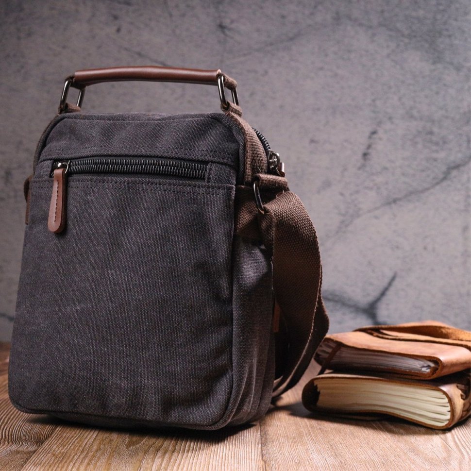 Стильная мужская сумка-барсетка из плотного текстиля в черном цвете Vintage (2421225)