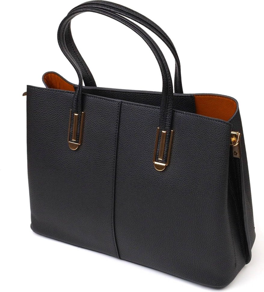 Стильная сумка для деловой женщины из натуральной кожи черного цвета Vintage (2422085)