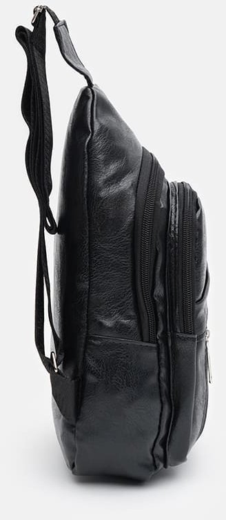 Чоловіча чорна сумка-рюкзак із шкірозамінника через плече Monsen (22099)