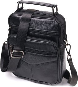 Мужская кожаная сумка-барсетка черного цвета с ручкой Vintage 2421271 