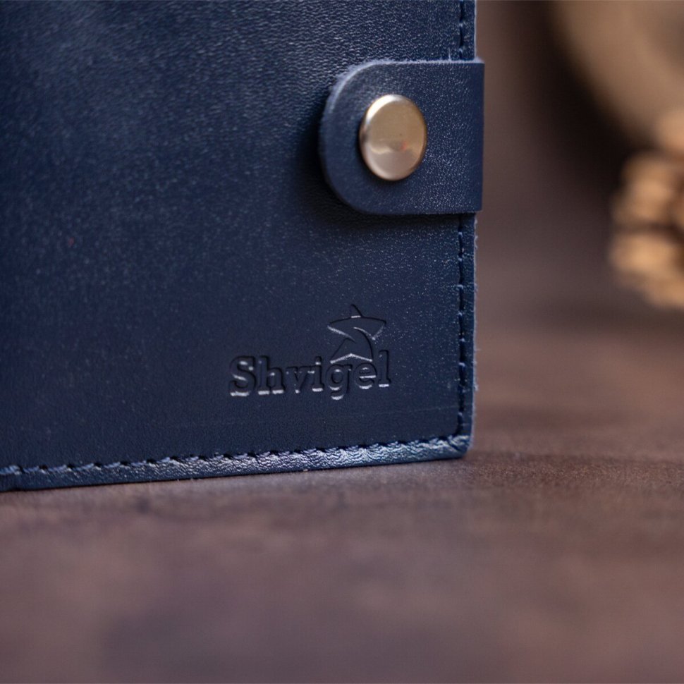 Недорогое мужское портмоне темно-синего цвета из гладкой кожи без монетницы SHVIGEL (2416220)