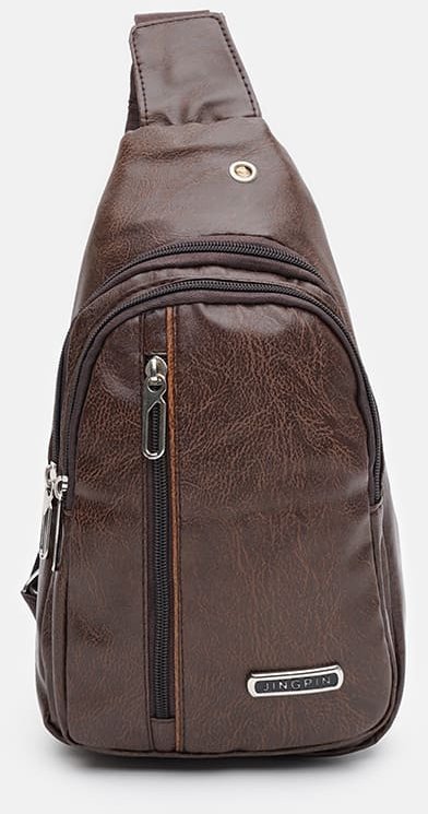 Чоловіча коричнева сумка-рюкзак зі шкірозамінника на дві блискавки Monsen (22109)