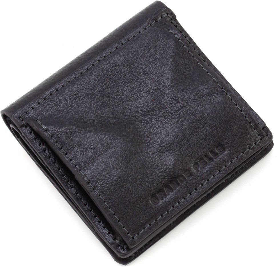 Мужское портмоне маленького размера из итальянской кожи черного цвета Grande Pelle 67836