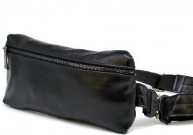 Повседневная сумка-бананка небольшого размера из натуральной черной кожи TARWA (19872)