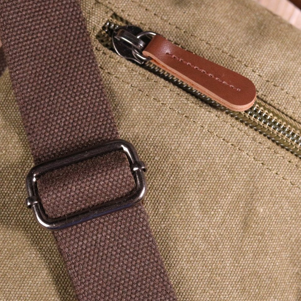 Тканевая мужская сумка оливкового цвета с ручкой Vintage (2421227)