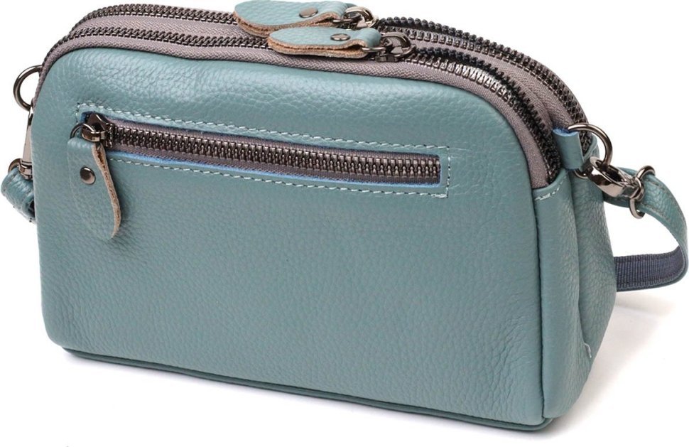 Серо-голубая женская сумка-клатч из натуральной кожи на две молнии Vintage (2422087) 
