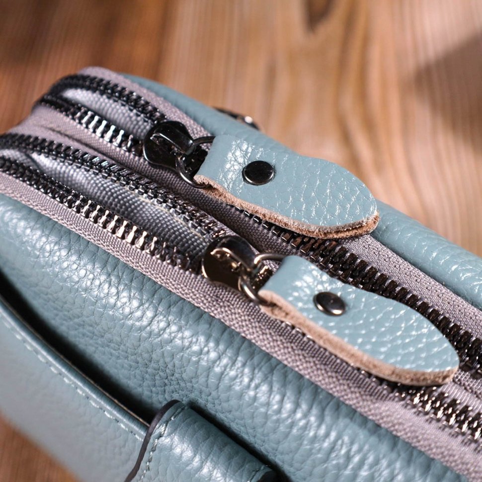 Серо-голубая женская сумка-клатч из натуральной кожи на две молнии Vintage (2422087) 