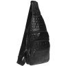 Мужская черная сумка слинг с фактурой под крокодила Borsa Leather (19327) - 1