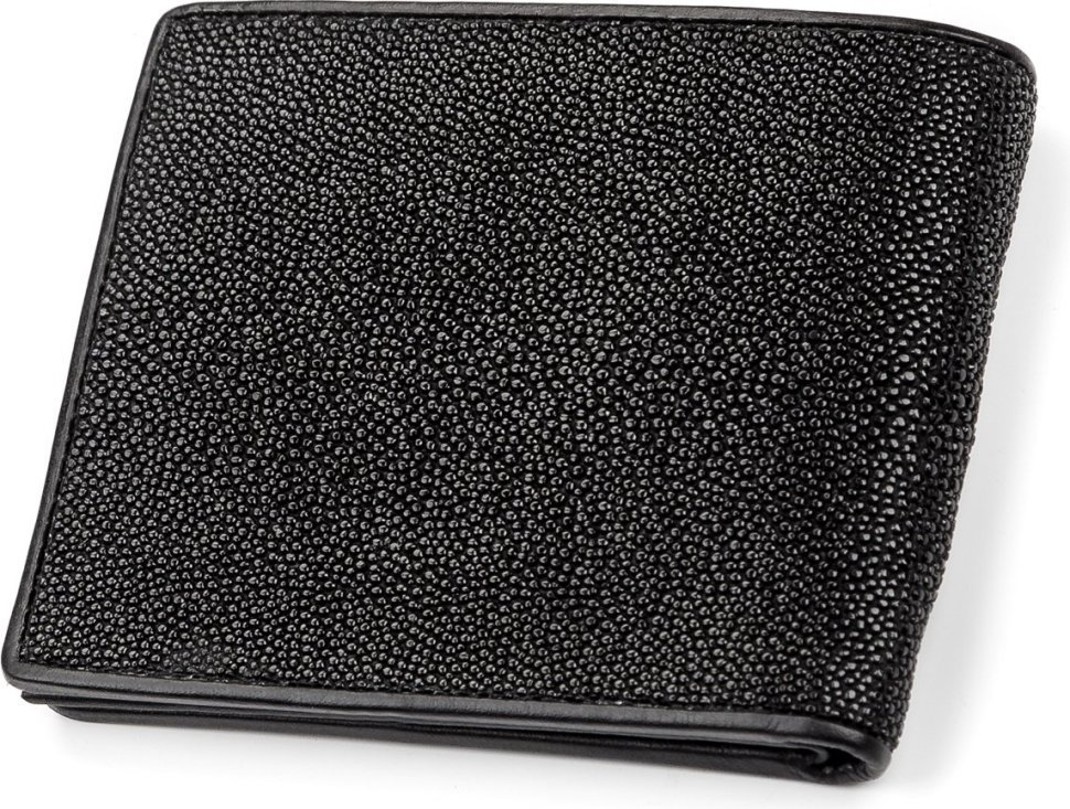 Черное портмоне компактного размера из натуральной кожи морского ската STINGRAY LEATHER (024-18063)