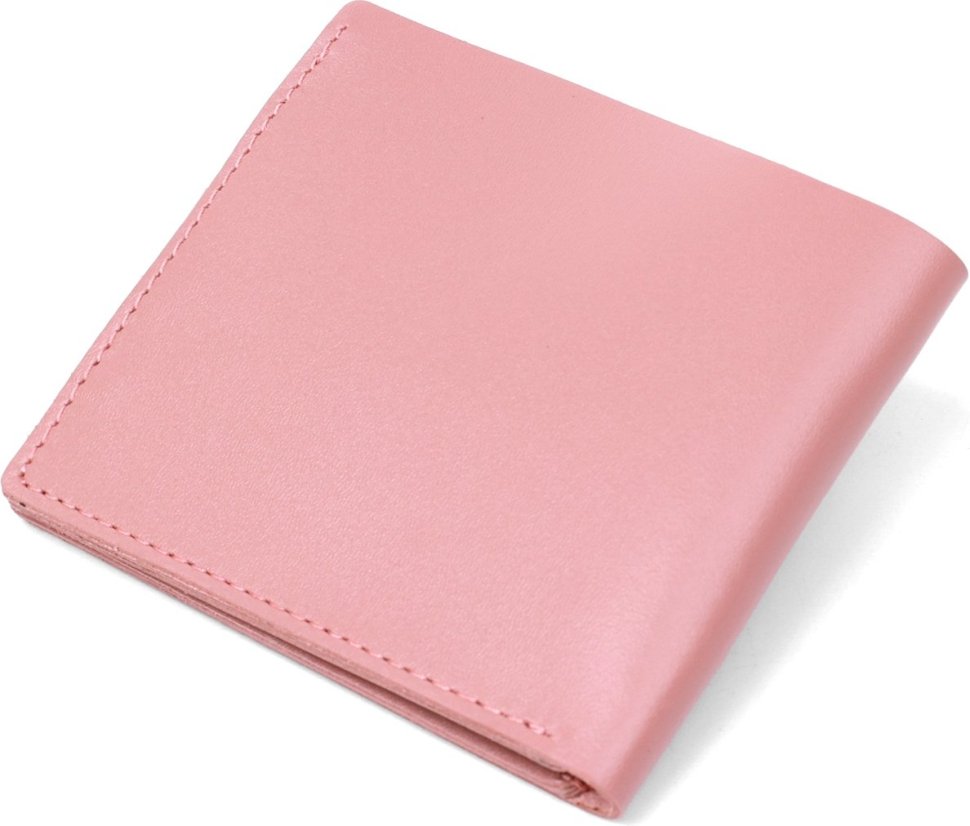 Горизонтальный женский кошелек из натуральной розовой кожи с застежкой на кнопку Shvigel (2416467)