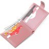 Горизонтальный женский кошелек из натуральной розовой кожи с застежкой на кнопку Shvigel (2416467) - 3