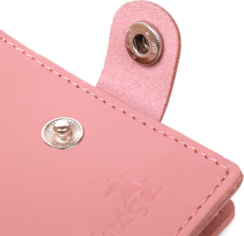 Горизонтальный женский кошелек из натуральной розовой кожи с застежкой на кнопку Shvigel (2416467)