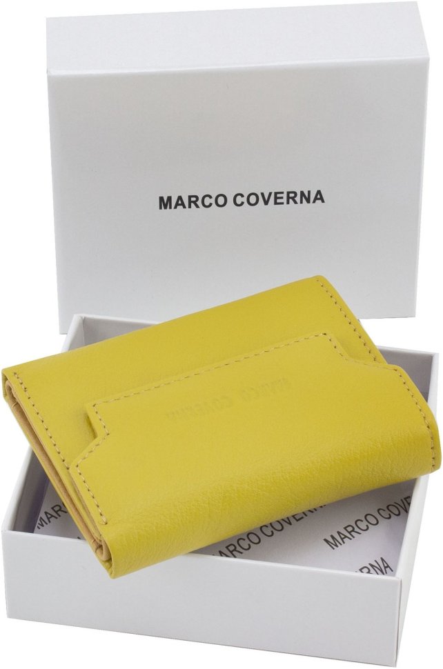 Маленький женский кошелек желтого цвета из натуральной кожи Marco Coverna 68637