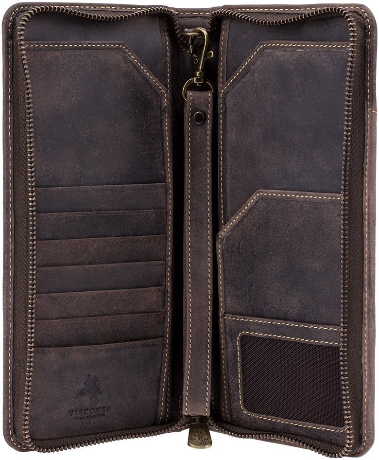 Дорожный кошелек из винтажной кожи коричневого цвета с ремешком на запястье Visconti Wing 68937