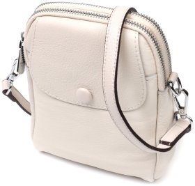 Вертикальная женская сумочка на плечо из натуральной кожи молочного цвета Vintage 2422401