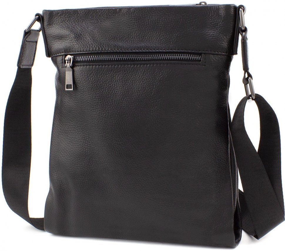 Кожаная мужская наплечная сумка черного цвета Leather Collection (10080)