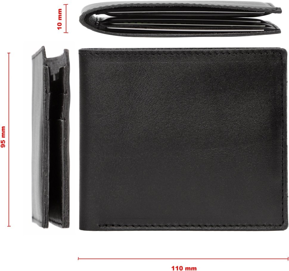 Черное мужское портмоне из натуральной кожи без монетницы SHVIGEL (2413790)