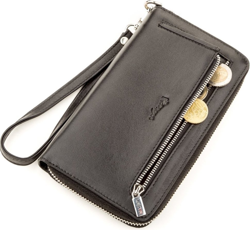 Черный мужской клатч-кошелек из гладкой кожи с ремешком на запястье KARYA (2417252)