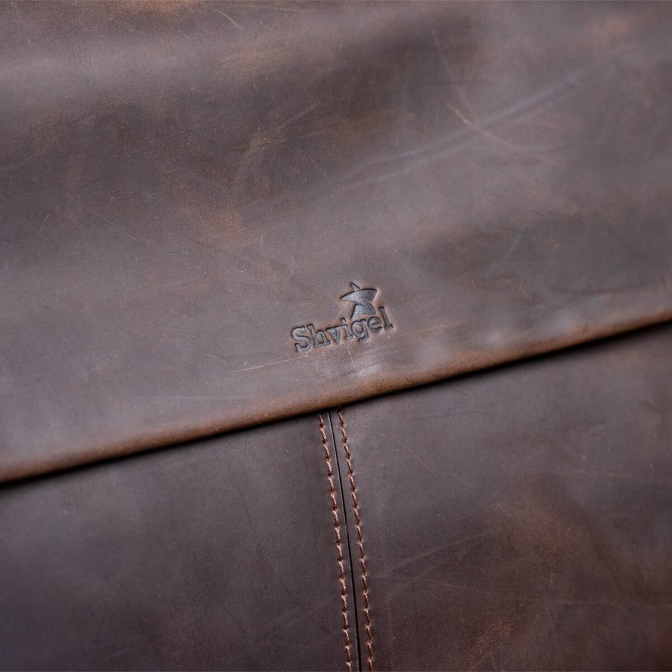 Большая мужская сумка-портфель из винтажной кожи с ручками SHVIGEL (11119)