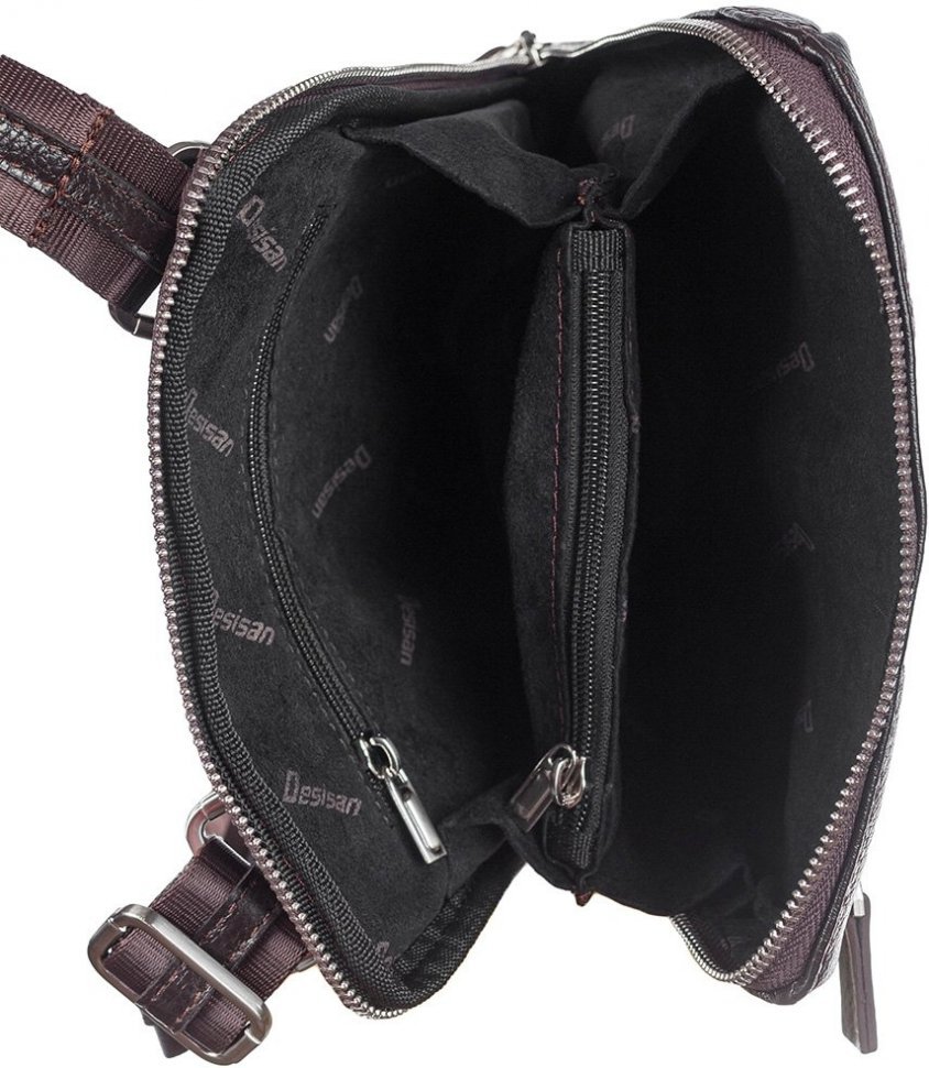 Коричневая мужская сумка через плечо из натуральной кожи высокого качества DESISAN (19203)