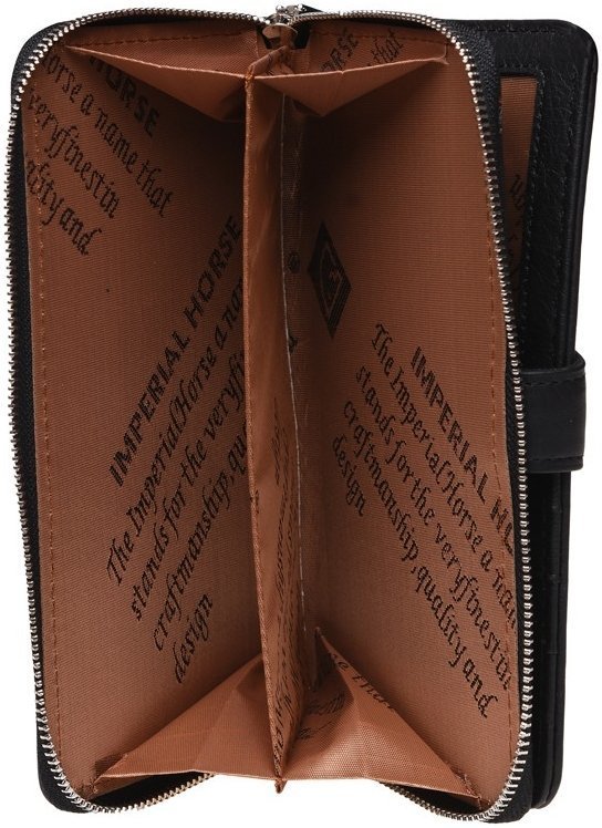 Большой женский кожаный кошелек черного цвета с монетницей Horse Imperial 66238