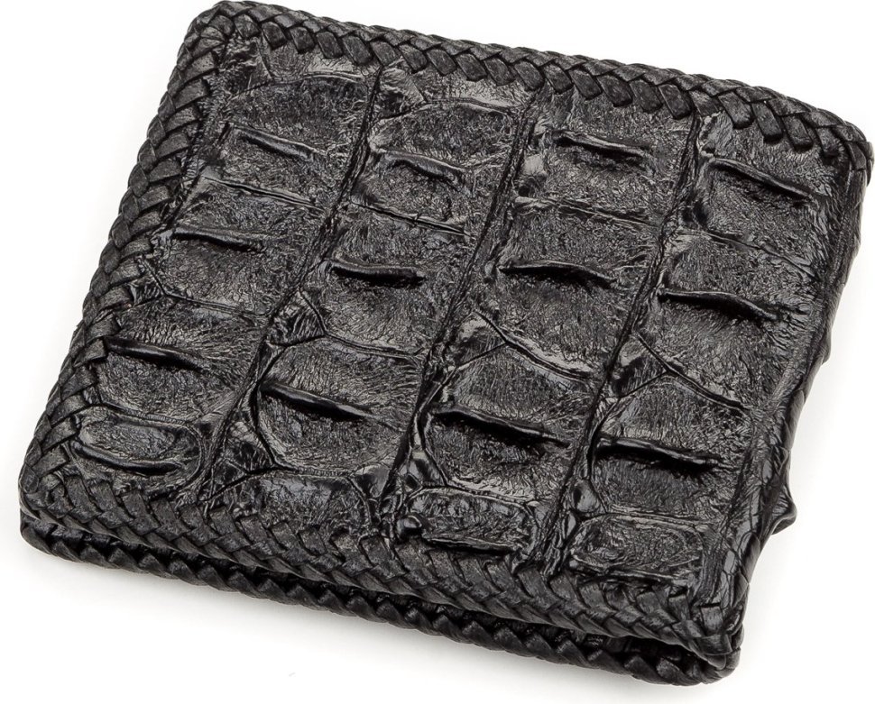 Мужское портмоне черного цвета из натуральной кожи крокодила CROCODILE LEATHER (024-18176)