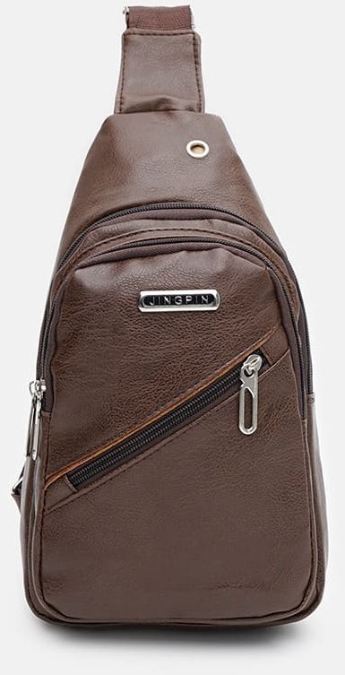 Мужской коричневый рюкзак-слинг через плечо из кожзама Monsen (22105)