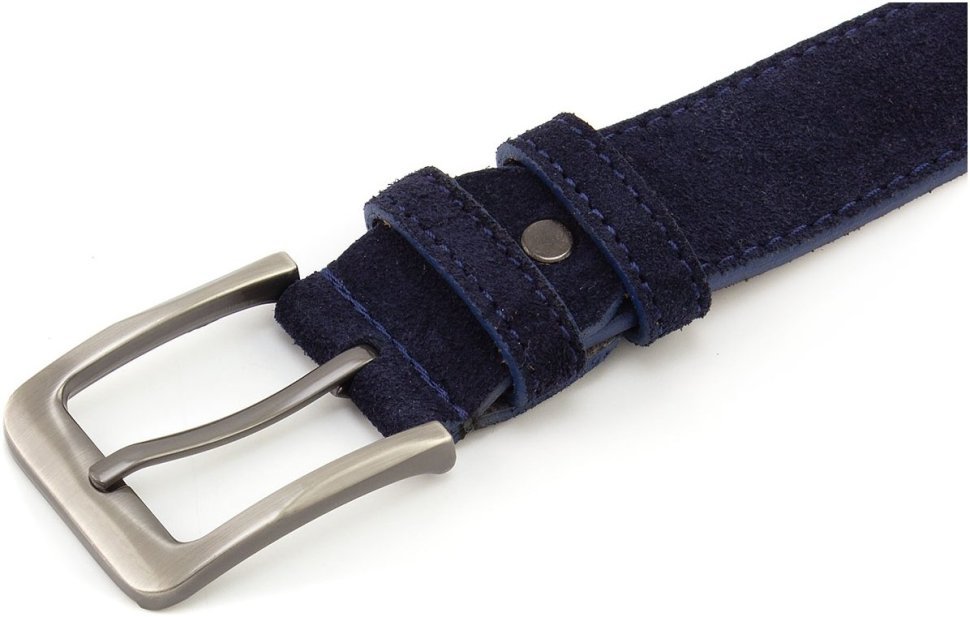 Синий замшевый ремень под брюки с пряжкой сатинового цвета Sergio Torri 35602