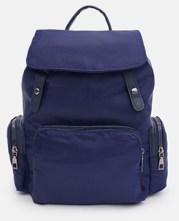 Синий женский рюкзак из текстиля с затяжками и навесным клапаном Monsen 71839