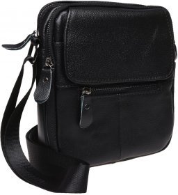 Мужская сумка с плечевым ремнем из натуральной черной кожи Keizer (15666)