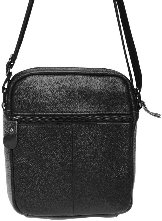 Мужская сумка с плечевым ремнем из натуральной черной кожи Keizer (15666)