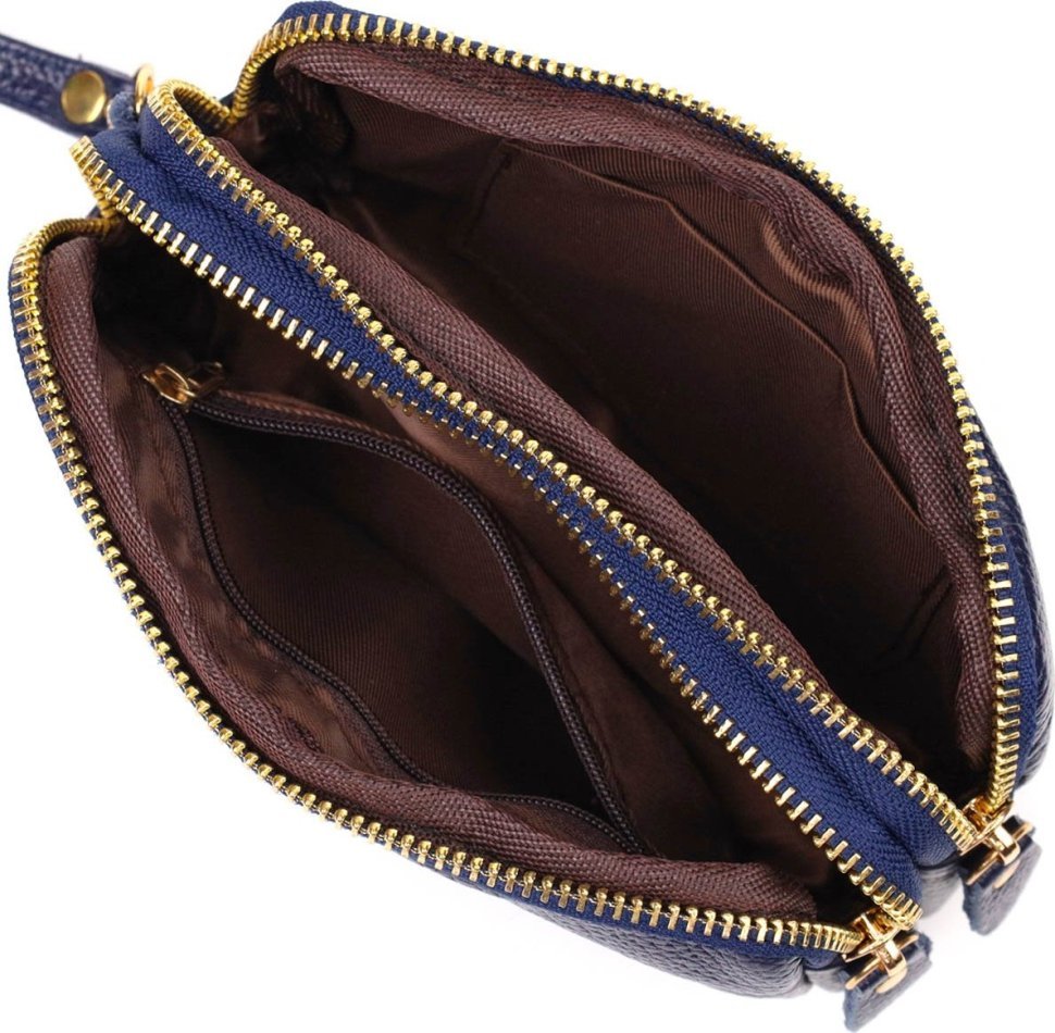 Синий женский клатч на два отделения из натуральной кожи с запястным ремешком Vintage (2422089)