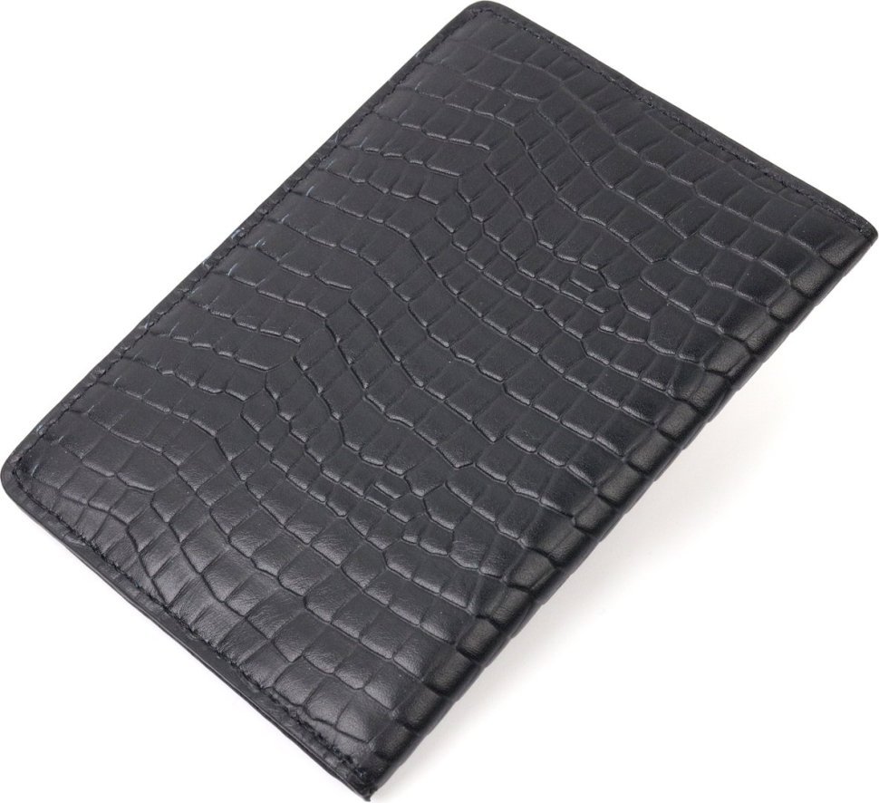 Черная обложка на паспорт из фактурной кожи под рептилию KARYA (2420925)