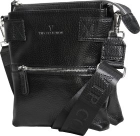 Стильна шкіряна чоловіча сумка-планшет через плече у чорному кольорі Vip Collection (21089)