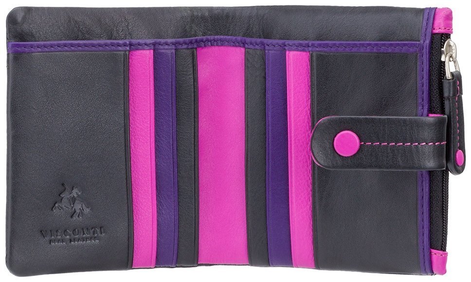 Черный женский кошелек из натуральной кожи с розовой строчкой Visconti Mojito 68839