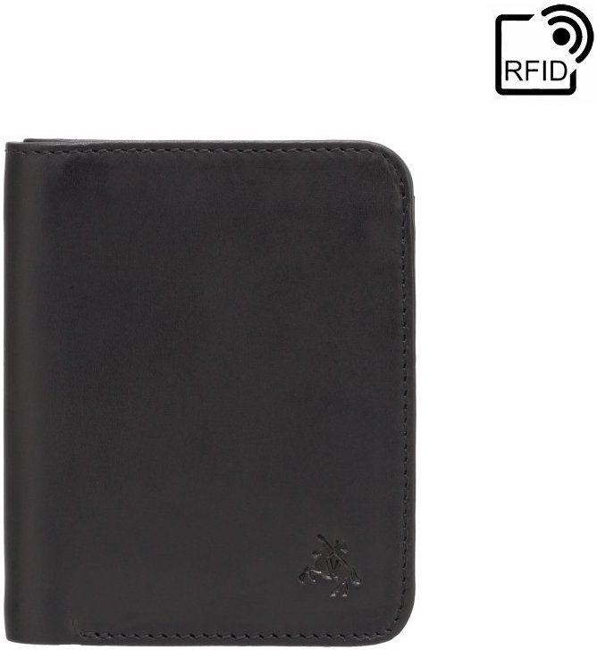 Миниатюрное мужское портмоне из натуральной черной кожи под купюры и карты Visconti Lank 69139