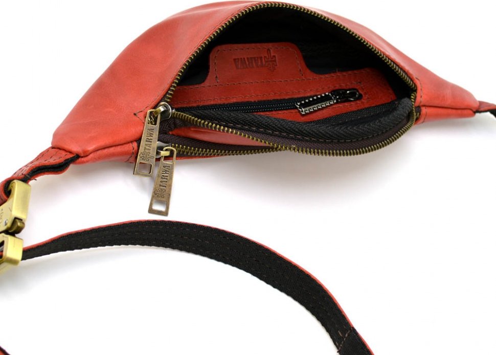 Красная поясная женская сумка из натуральной кожи TARWA (21635)
