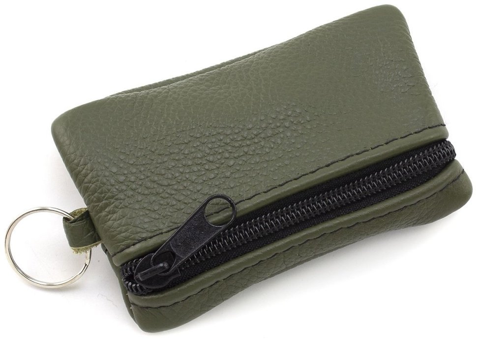 Кожаная маленькая ключница темно-зеленого цвета на змейке ST Leather 70840