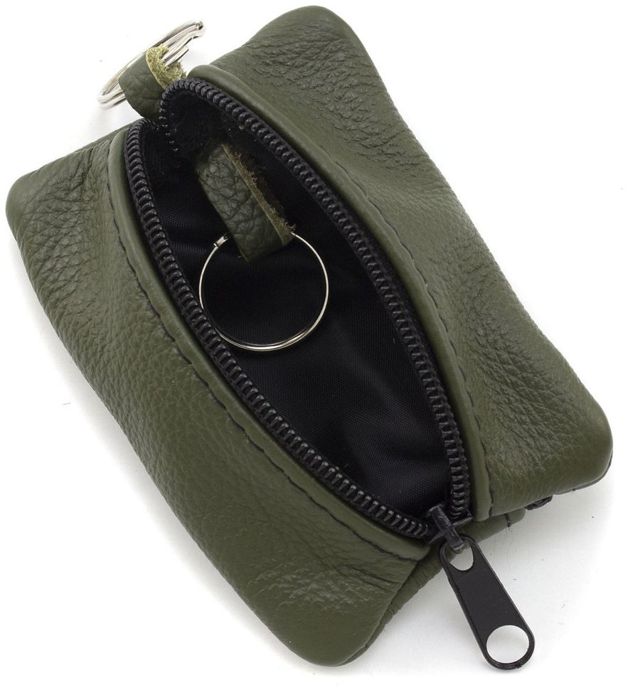 Кожаная маленькая ключница темно-зеленого цвета на змейке ST Leather 70840