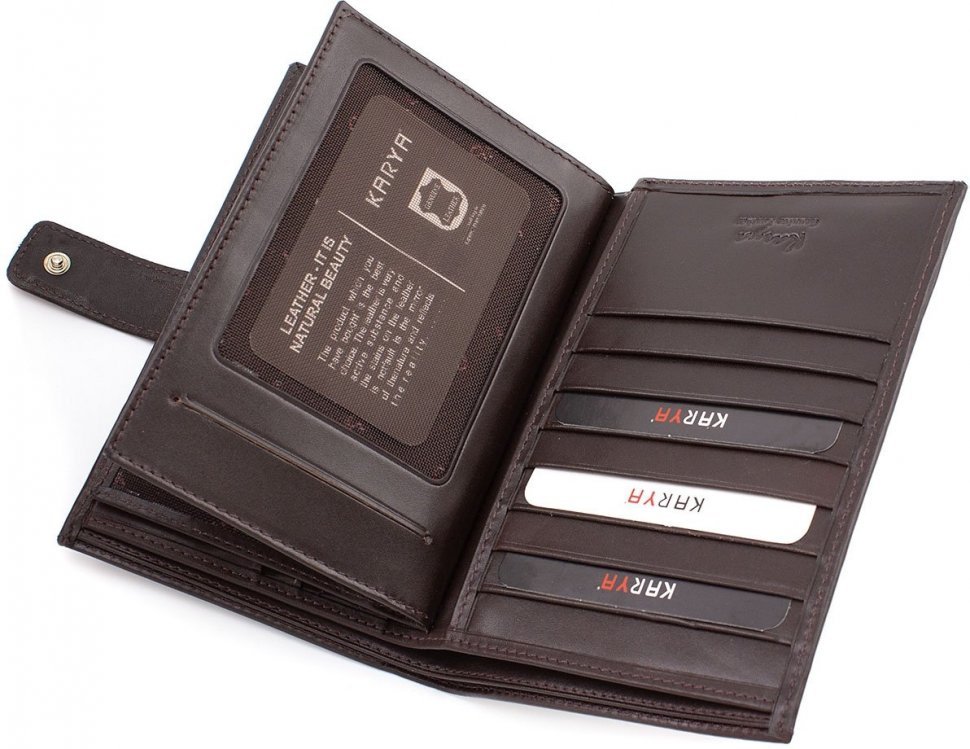Коричневое портмоне из гладкой кожи с отделением для паспорта KARYA (0405-9)