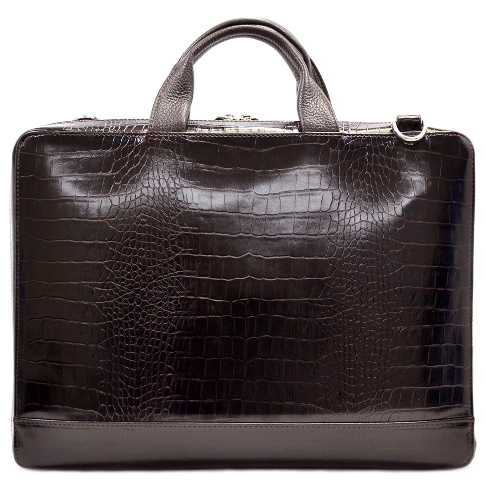 Деловая коричневая сумка из кожи под крокодила - DESISAN (11575)